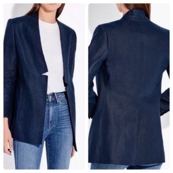 AYRThe Coup Navy Blue Linen Blazer Open Front Classic Business Casual Size 4